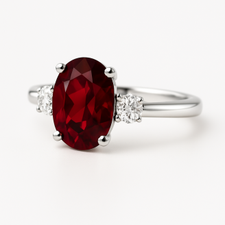 Dark Red And White Zircon Stone Ring