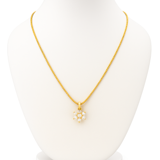 White Zircon Stones Flower Pendent With Chain