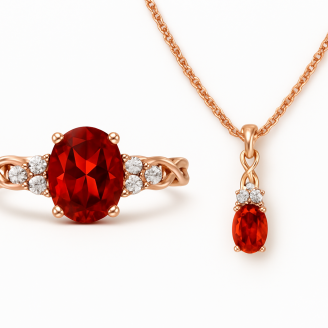 Red And White Zirconstones Pendent With Chain And Ring