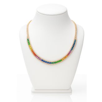 2.5mm Princes cut Rainbow sapphire stones necklace / 10.22cts